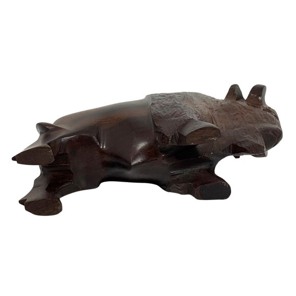 Desert Ironwood Hand-Carved Wooden Buffalo Bison Sculpture Southwestern - Picture 4 of 6